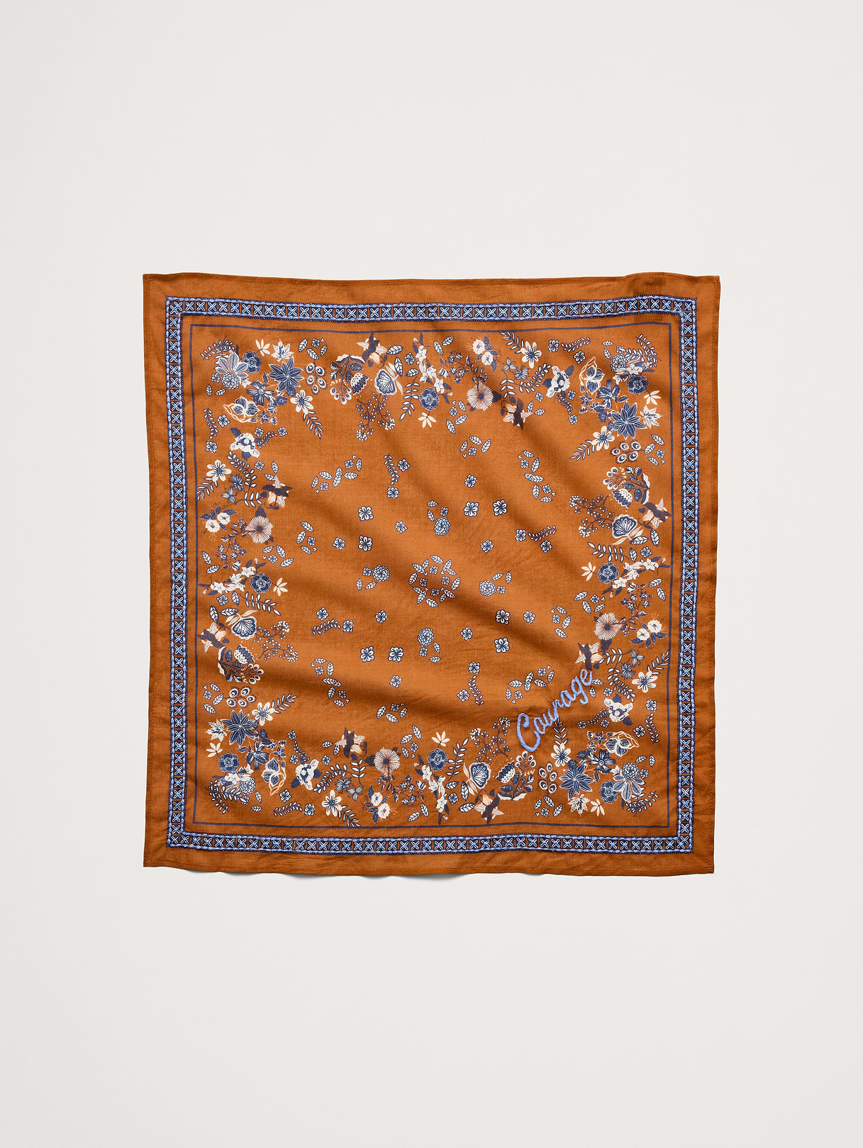 Embroidered Cotton Scarf by Vismaya - Rust Brown