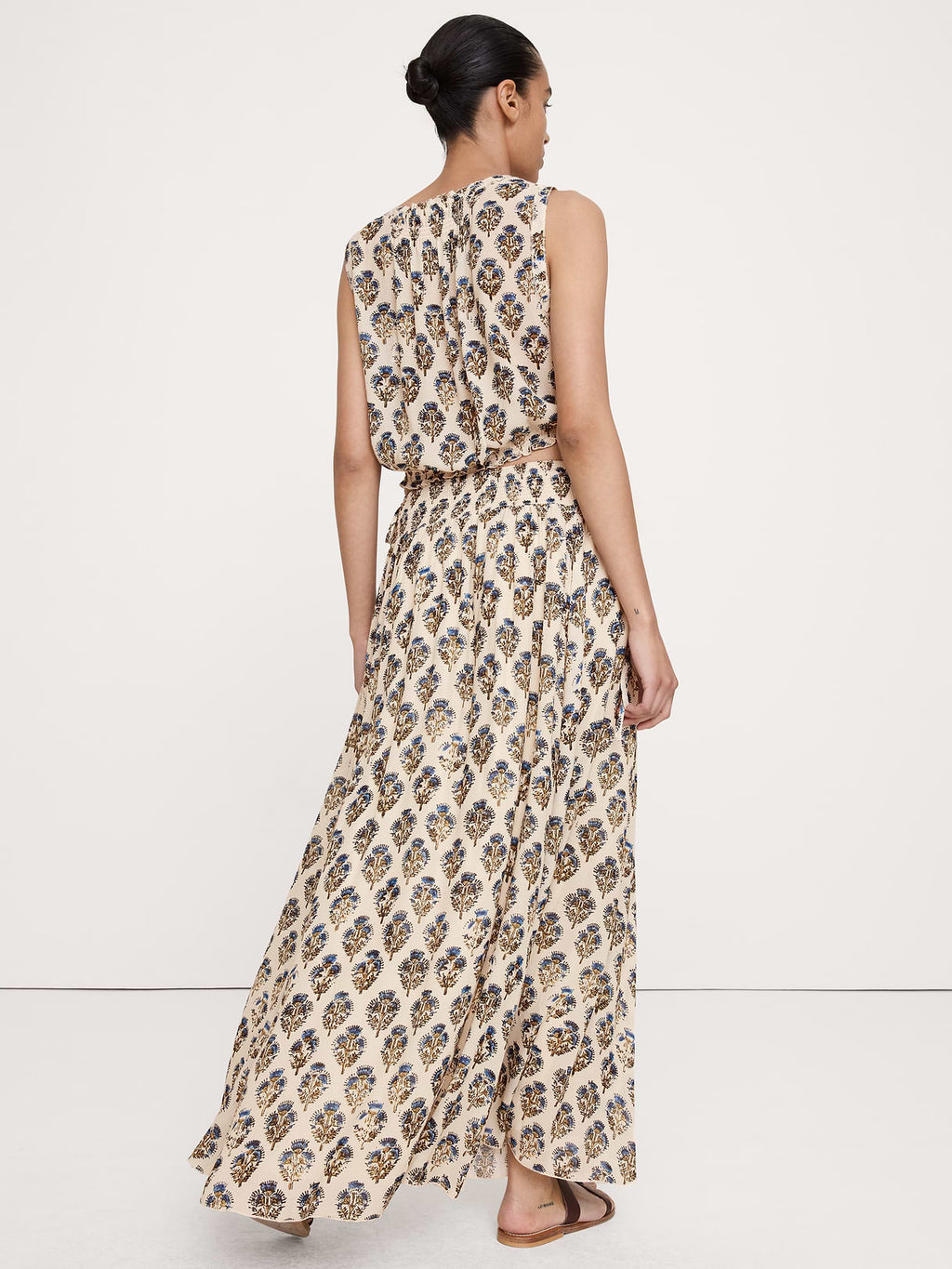 Smocked Georgette Maxi Skirt - Ivory Floral
