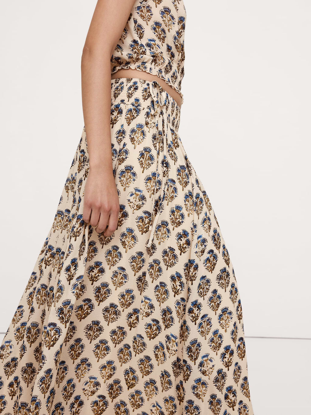 Smocked Georgette Maxi Skirt - Ivory Floral