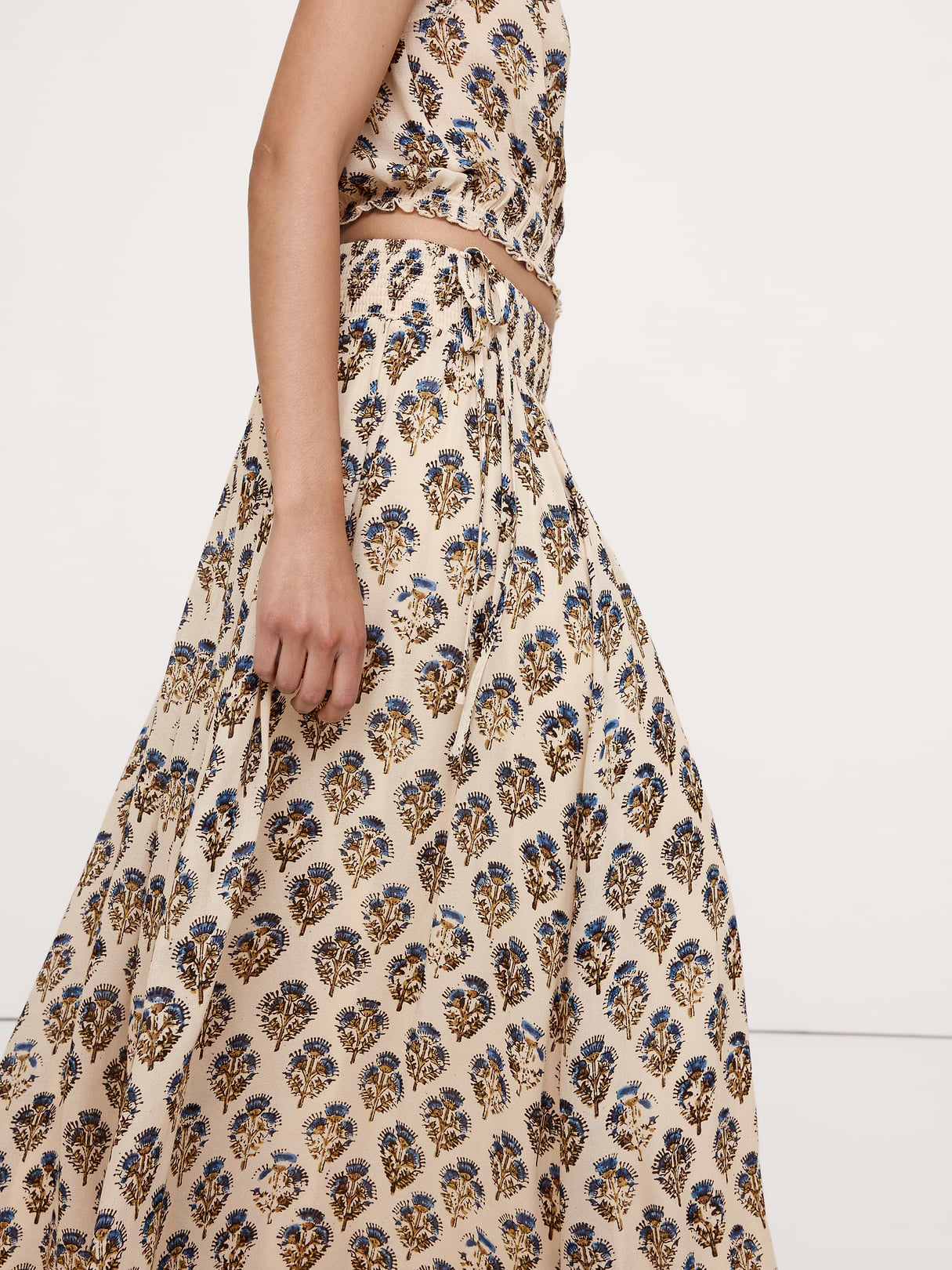 Smocked Georgette Maxi Skirt - Ivory Floral