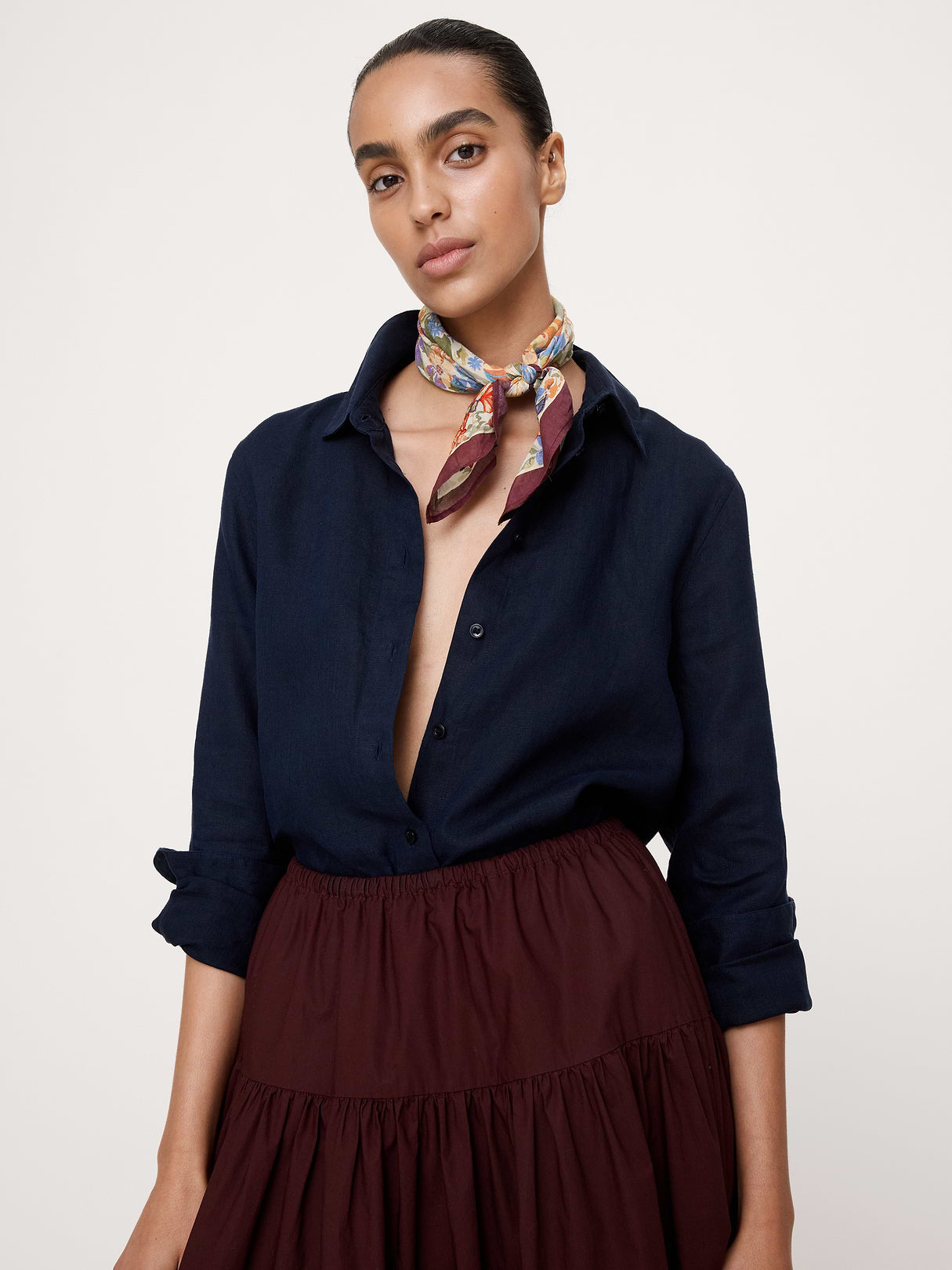Embroidered Cotton Scarf by Vismaya - Deep Red Floral