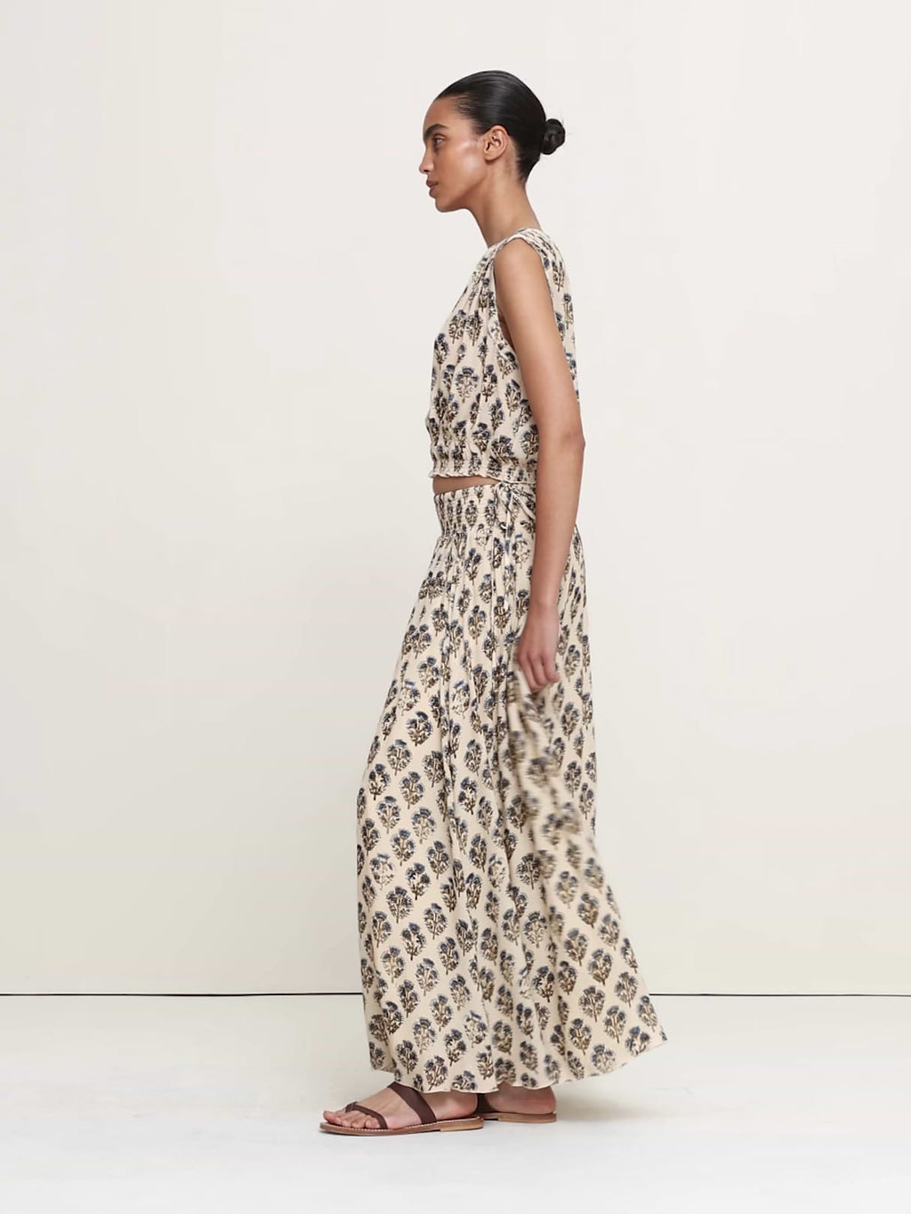 Smocked Georgette Maxi Skirt - Ivory Floral