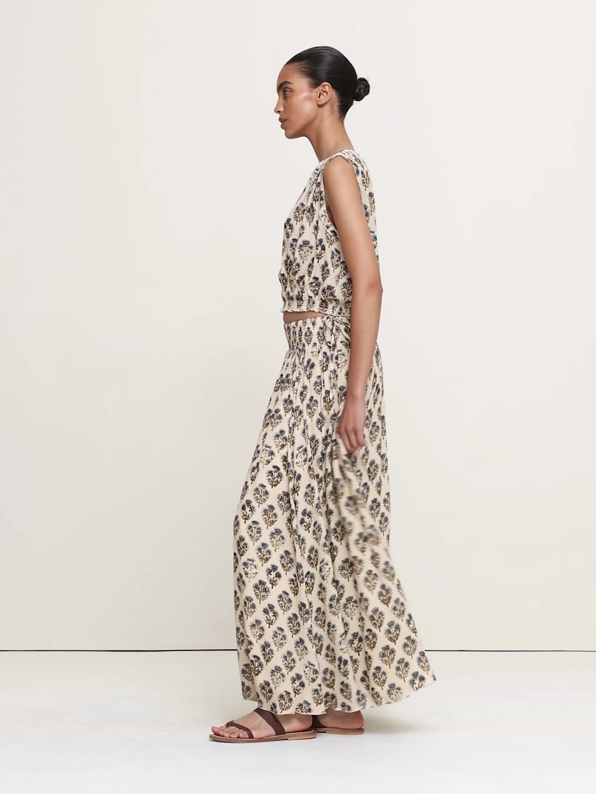 Smocked Georgette Maxi Skirt - Ivory Floral