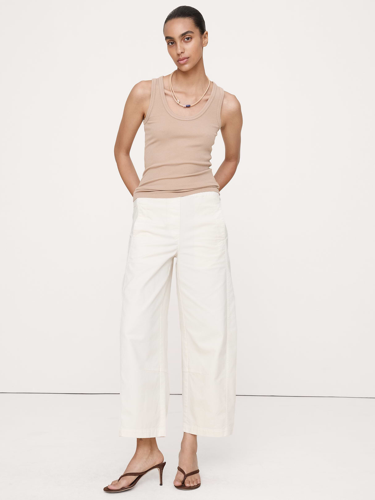 Ribbed Scoop-Neck Tank - Camel Beige