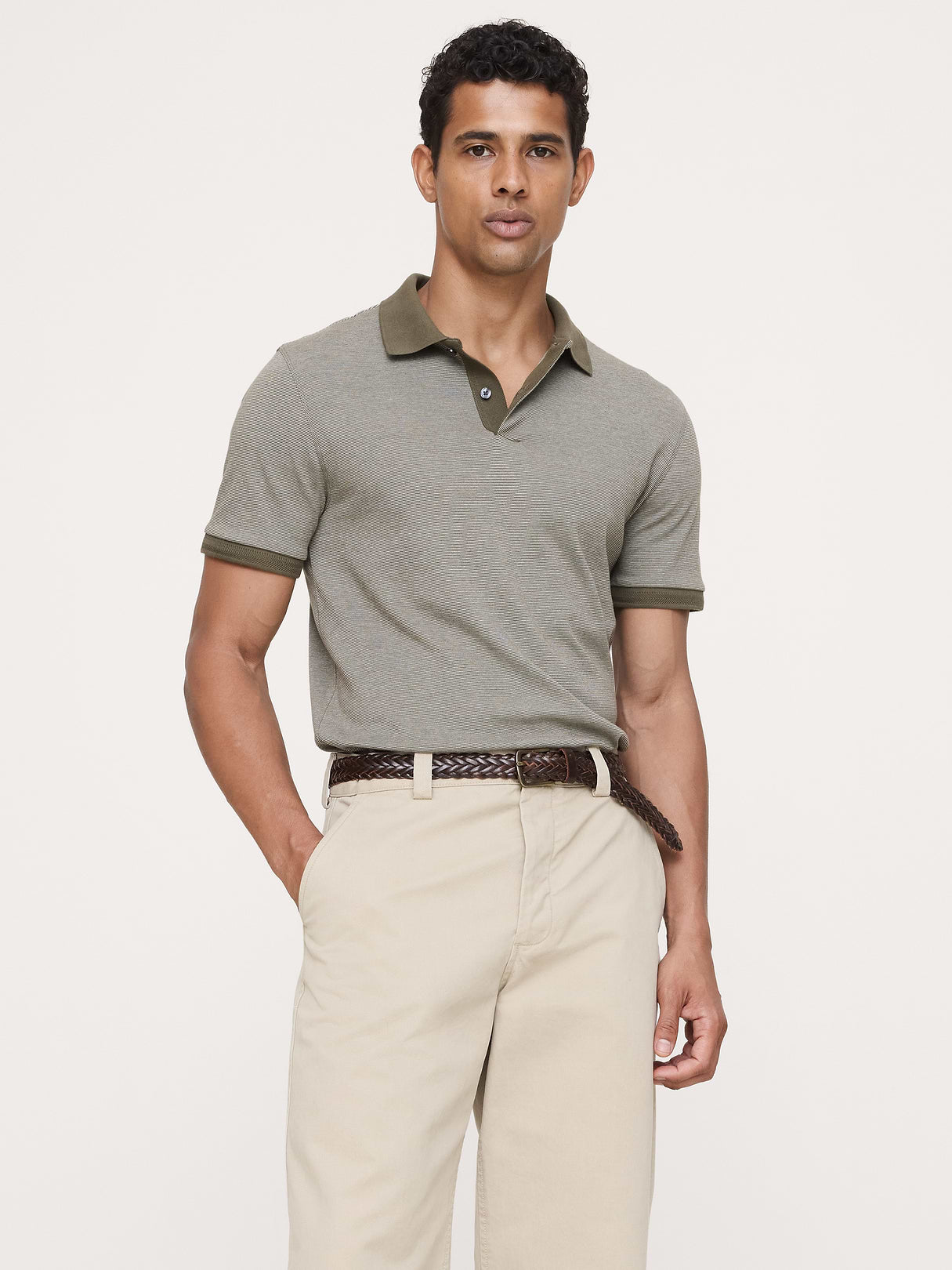 Luxury-Touch Polo - Olive Green Stripe