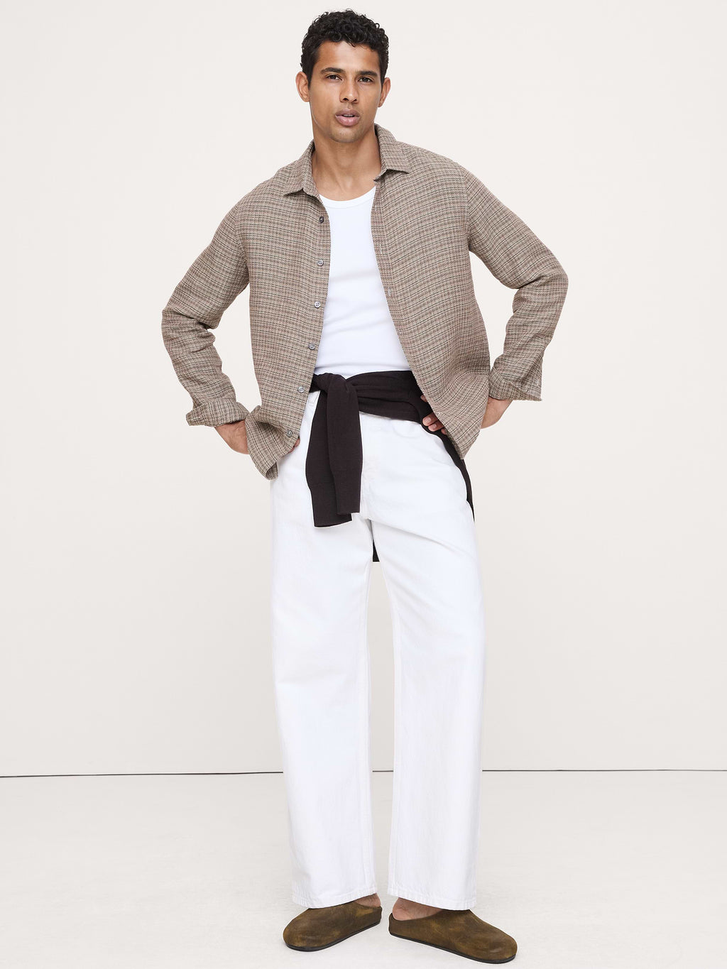 Standard-Fit Textured Linen-Cotton Shirt - Brown Multi