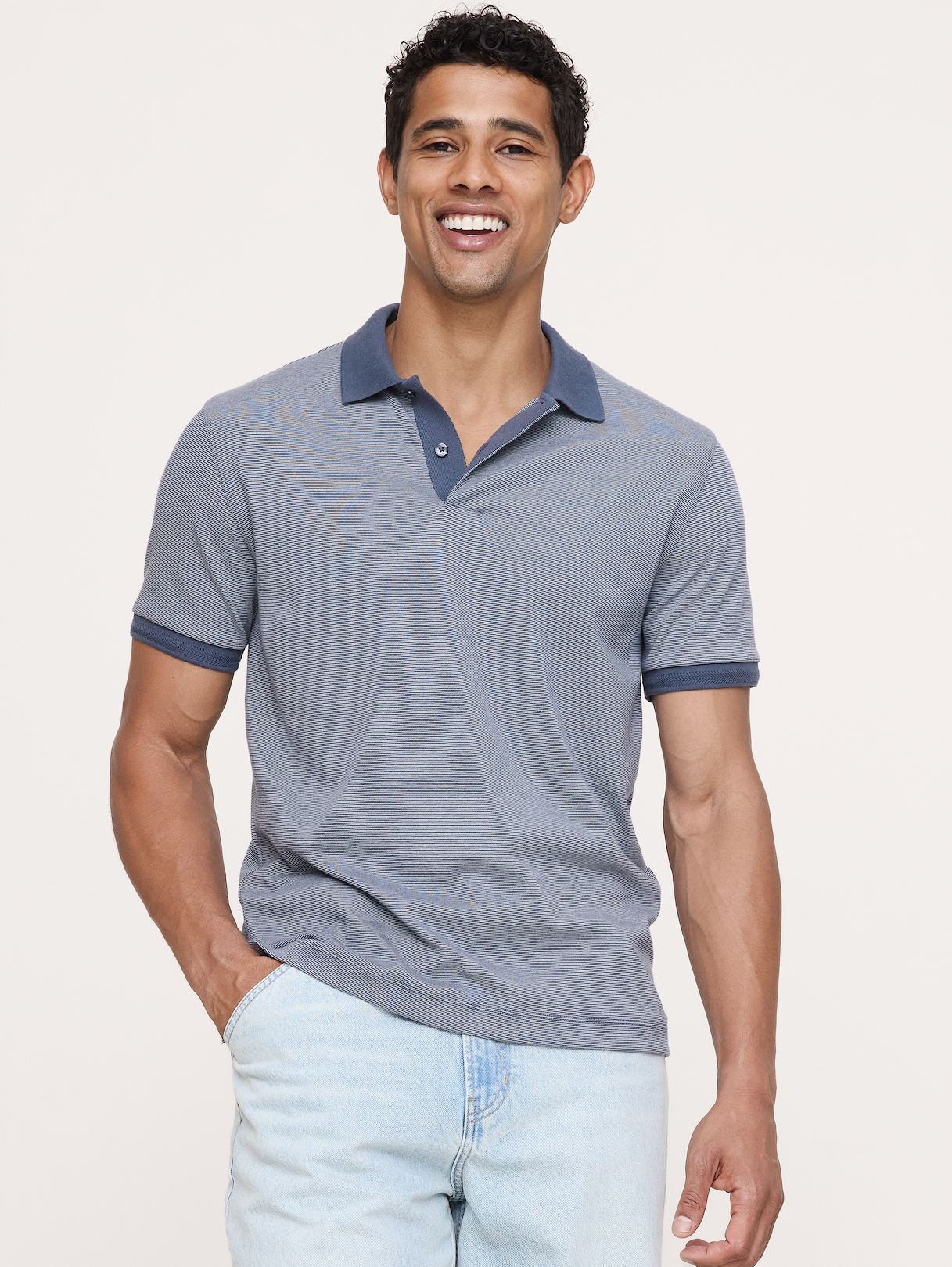 Luxury-Touch Polo - Dark Blue Stripe