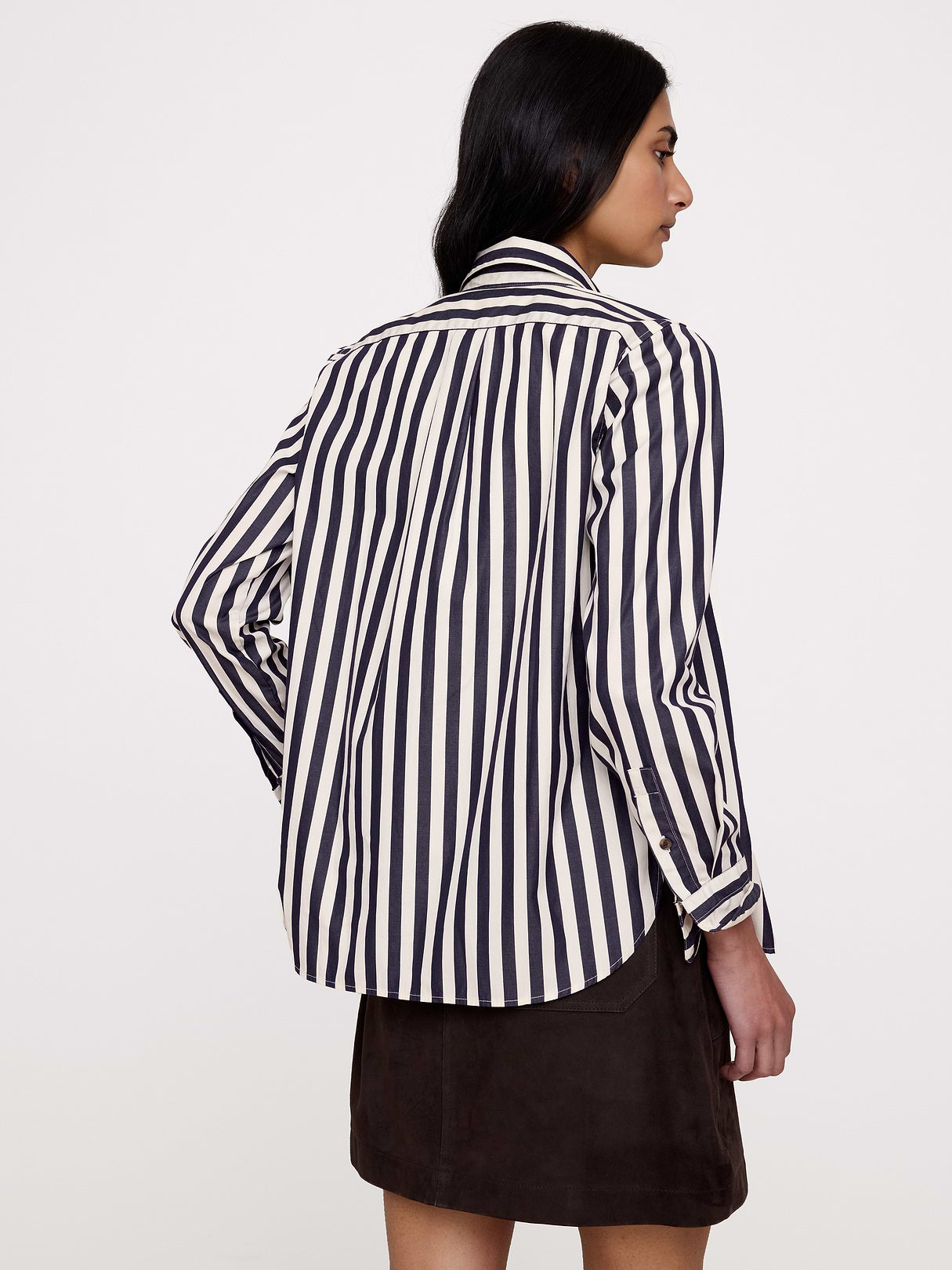 The Everyday Shirt in Cotton Poplin - White & Navy Blue Stripe