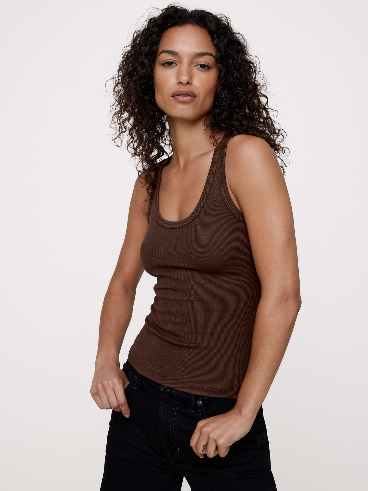 Ribbed Scoop-Neck Tank - Dark Chocolate Brown