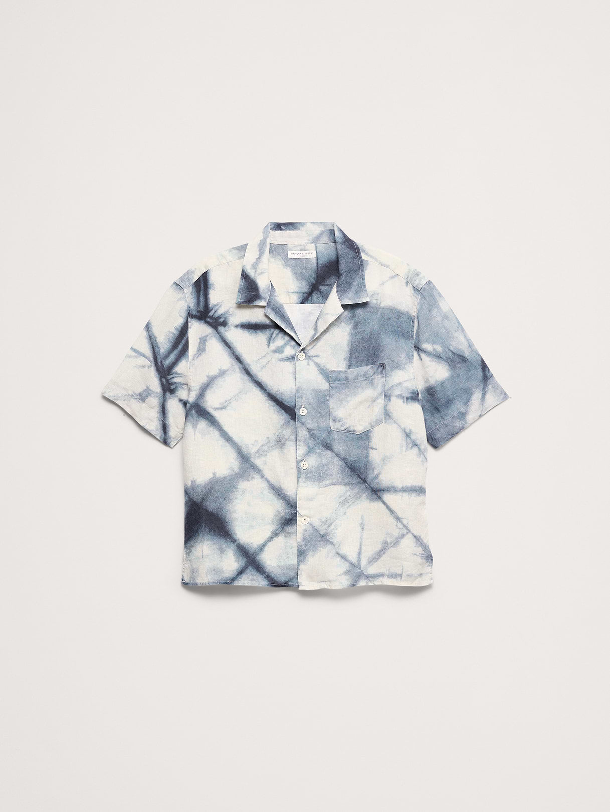 Standard-Fit Linen Resort Shirt - Navy Blue Tie Dye