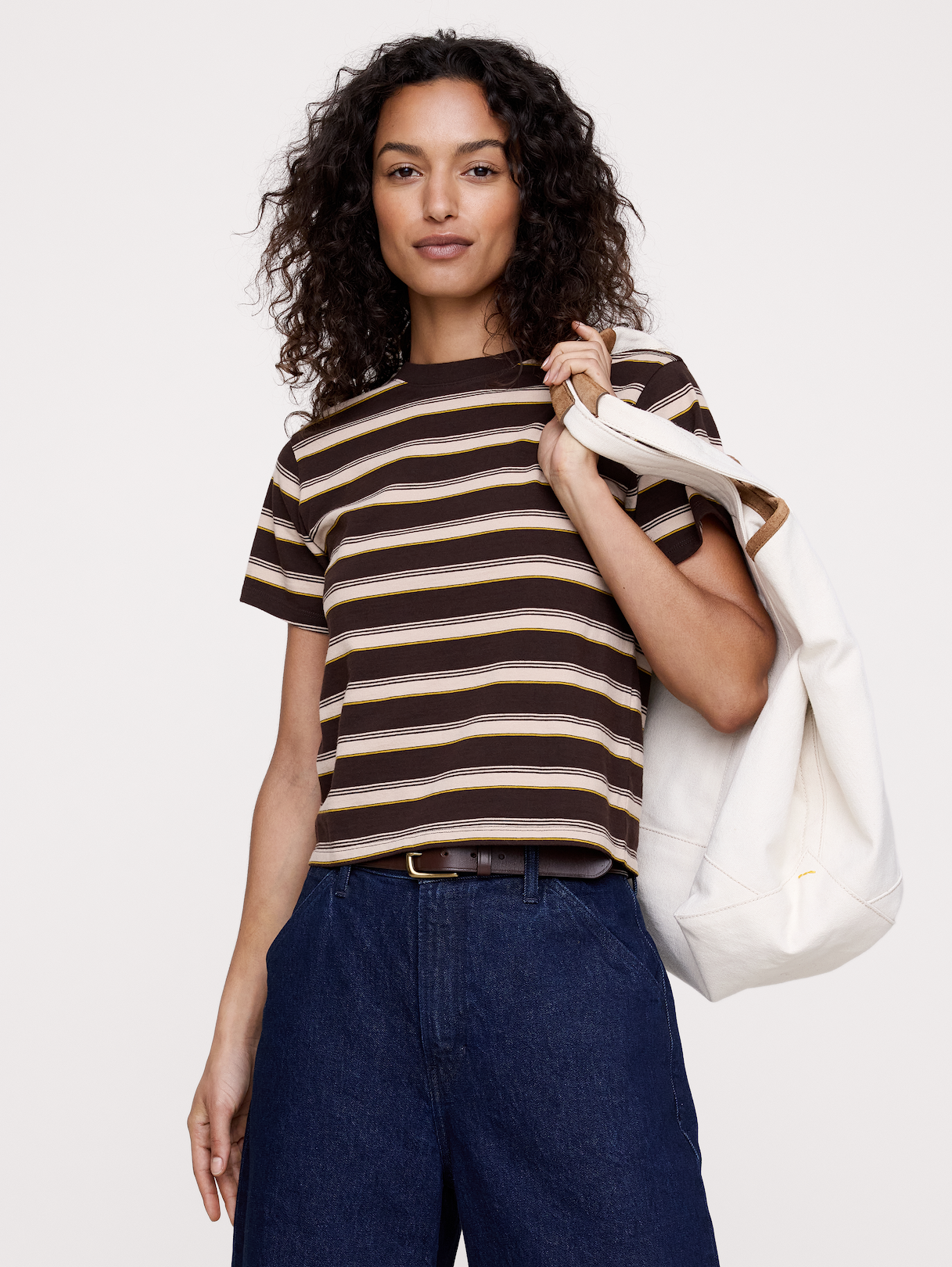Vintage Cotton Crew-Neck T-Shirt - Brown Stripe