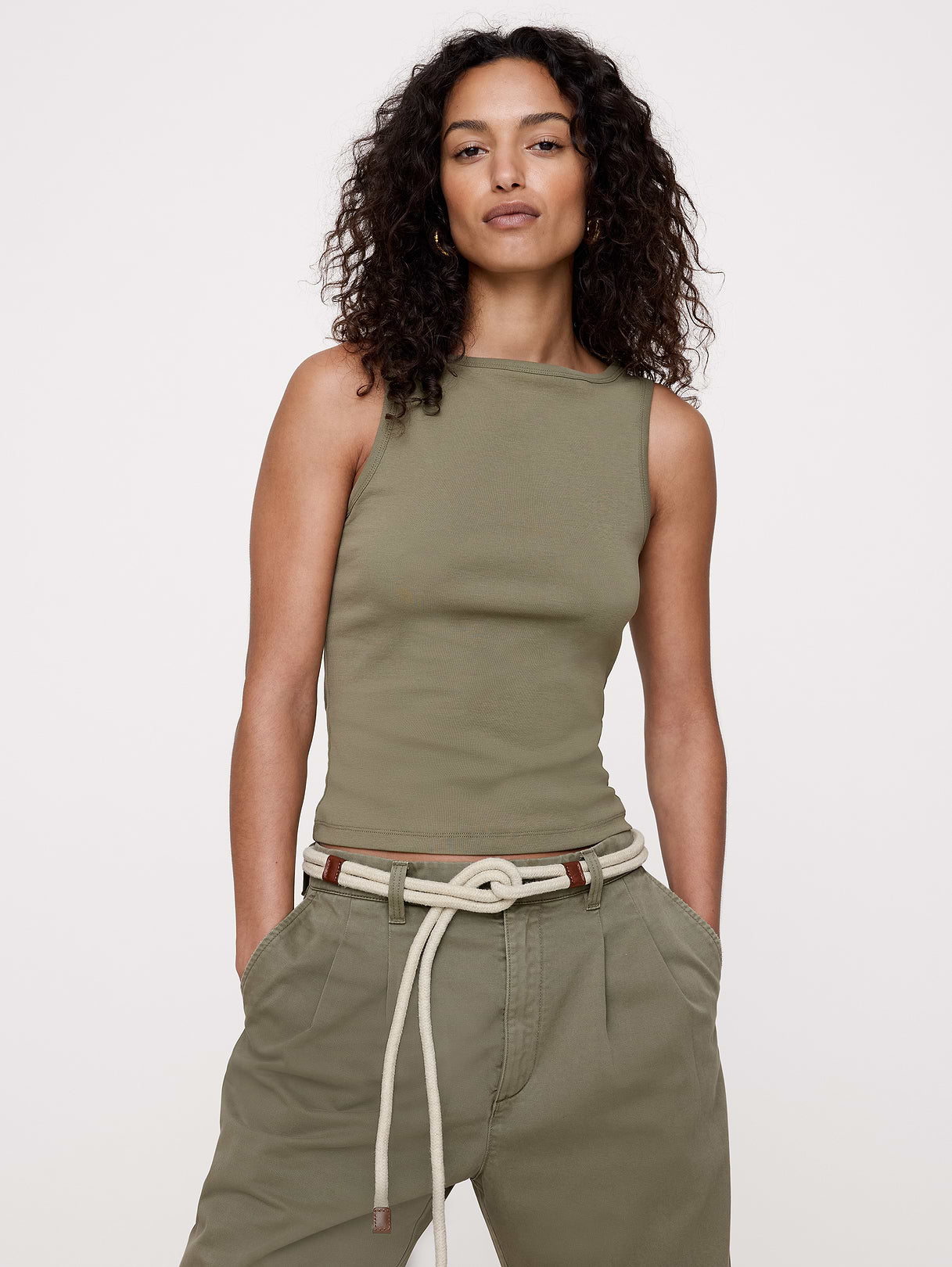 Minimalist Cotton Tank - Olive Green