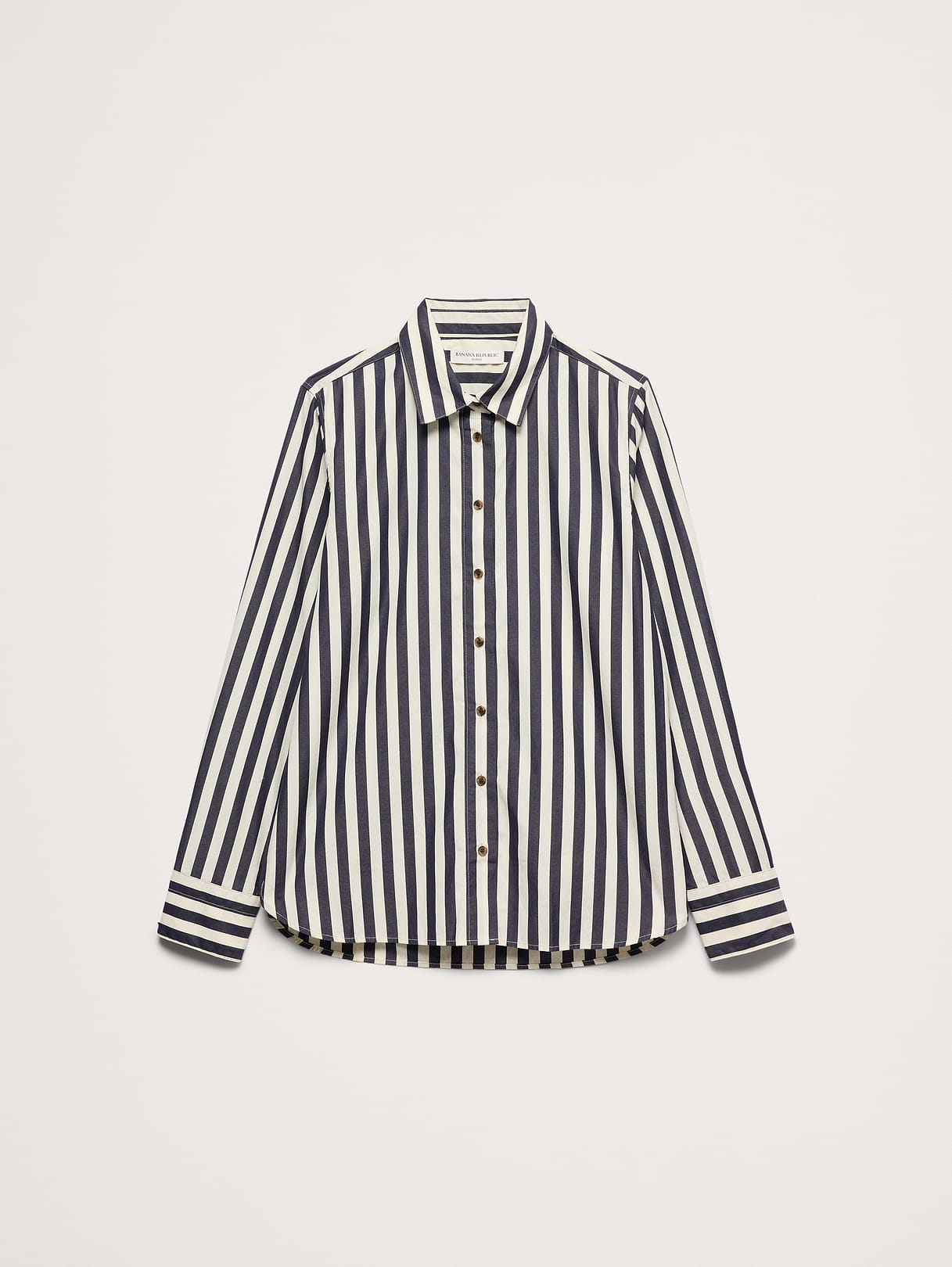 The Everyday Shirt in Cotton Poplin - White & Navy Blue Stripe