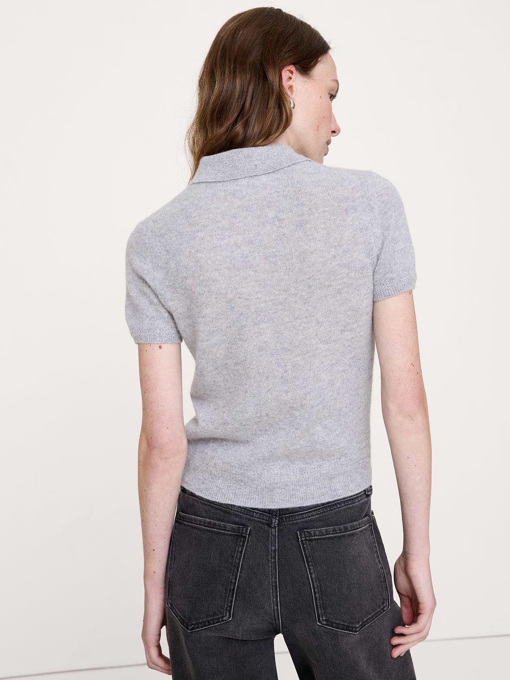 Lightweight Cashmere Short-Sleeve Sweater Polo - Heather Gray
