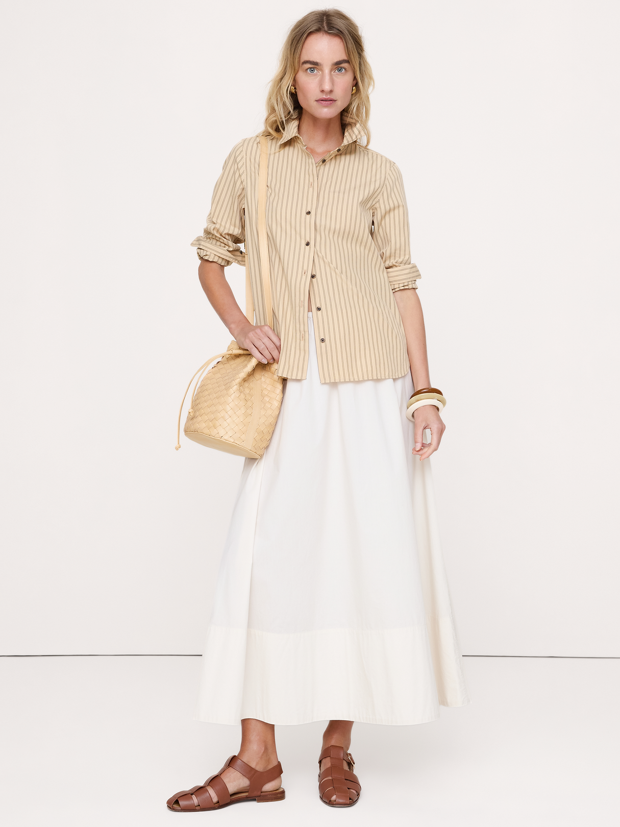 The Everyday Shirt in Cotton Poplin - Cream White Stripe