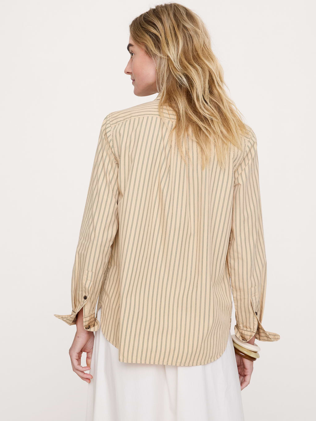 The Everyday Shirt in Cotton Poplin - Cream White Stripe