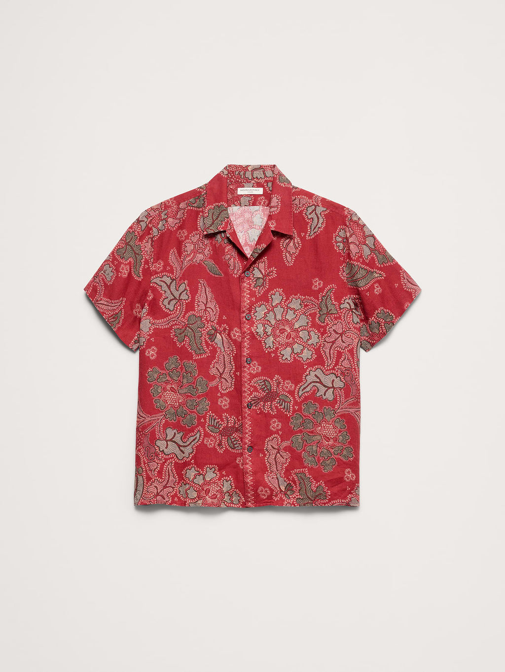 Standard-Fit Linen Resort Shirt - Red Floral