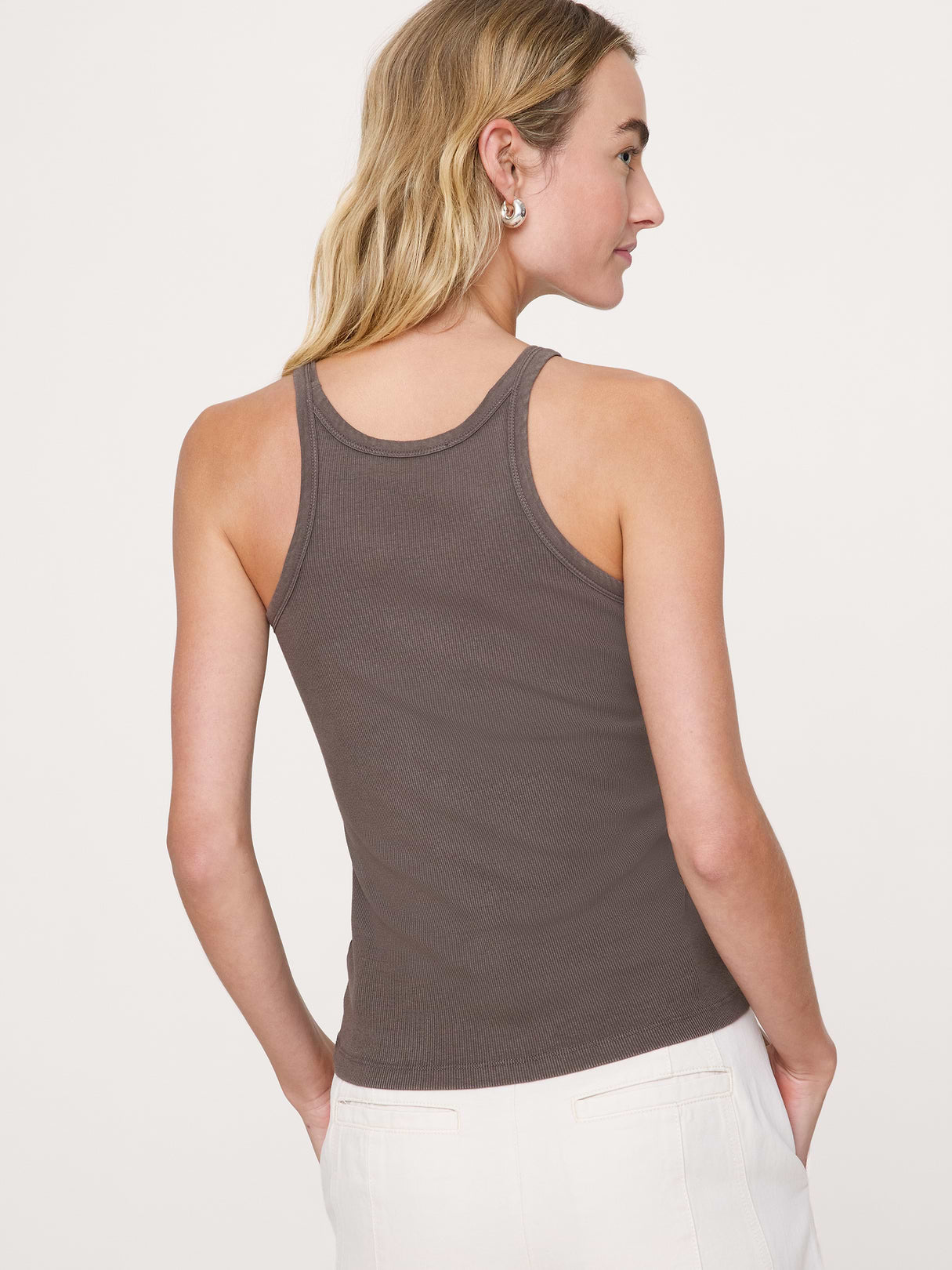 Ribbed Scoop-Neck Tank - Truffle Gray