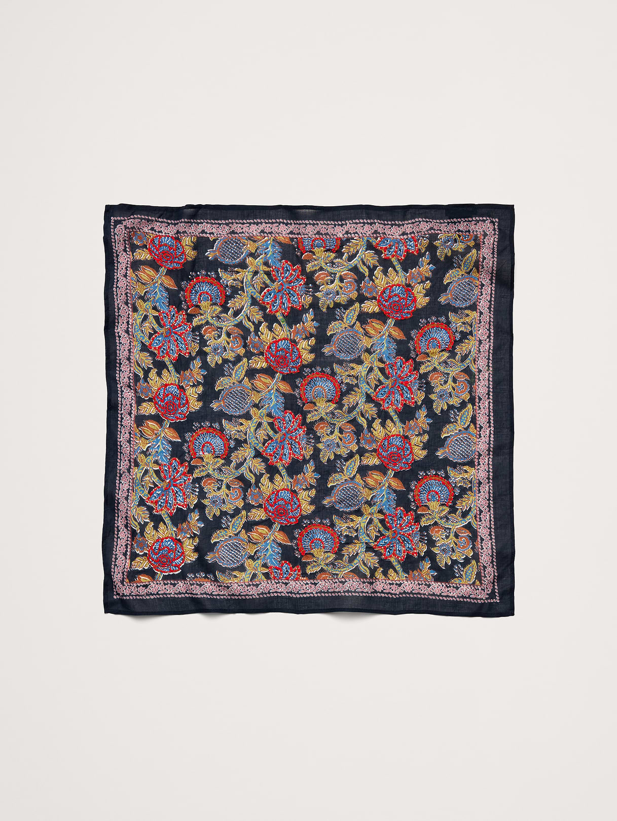 Embroidered Cotton Scarf by Vismaya - Midnight Blue
