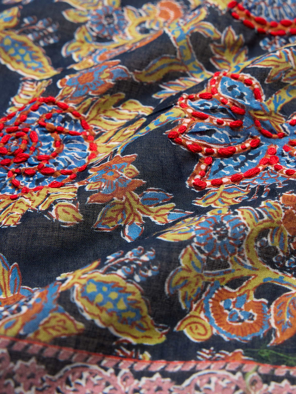 Embroidered Cotton Scarf by Vismaya - Midnight Blue