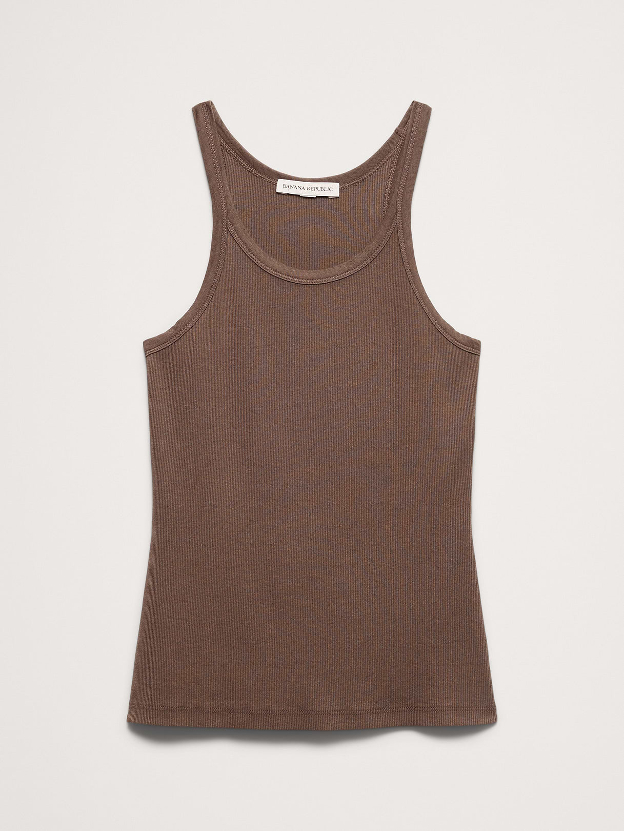 Ribbed Scoop-Neck Tank - Truffle Gray