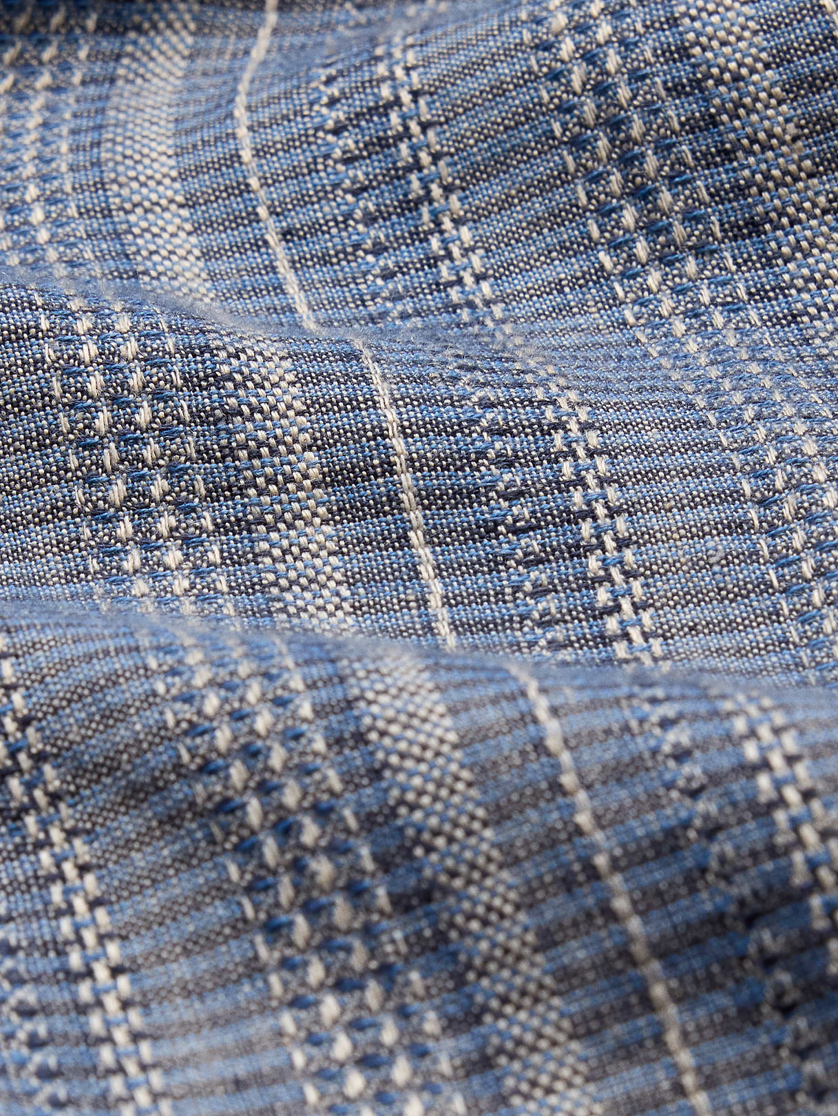 Standard-Fit Textured Linen-Cotton Shirt - Dark Blue Stripe