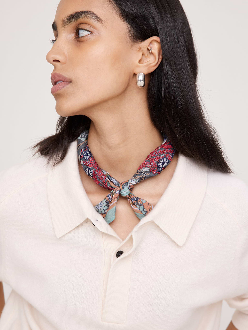 Embroidered Cotton Scarf by Vismaya - Slate Gray