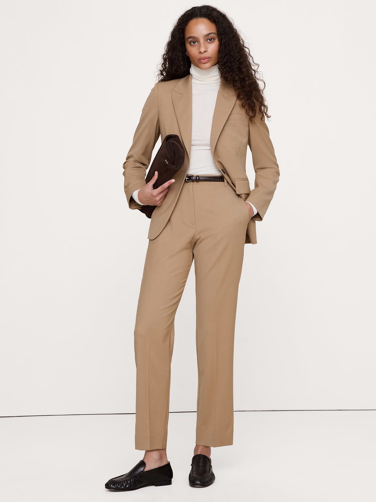 Ultra High-Rise Modern Slim Italian Lightweight Wool Ankle Pant - Camel