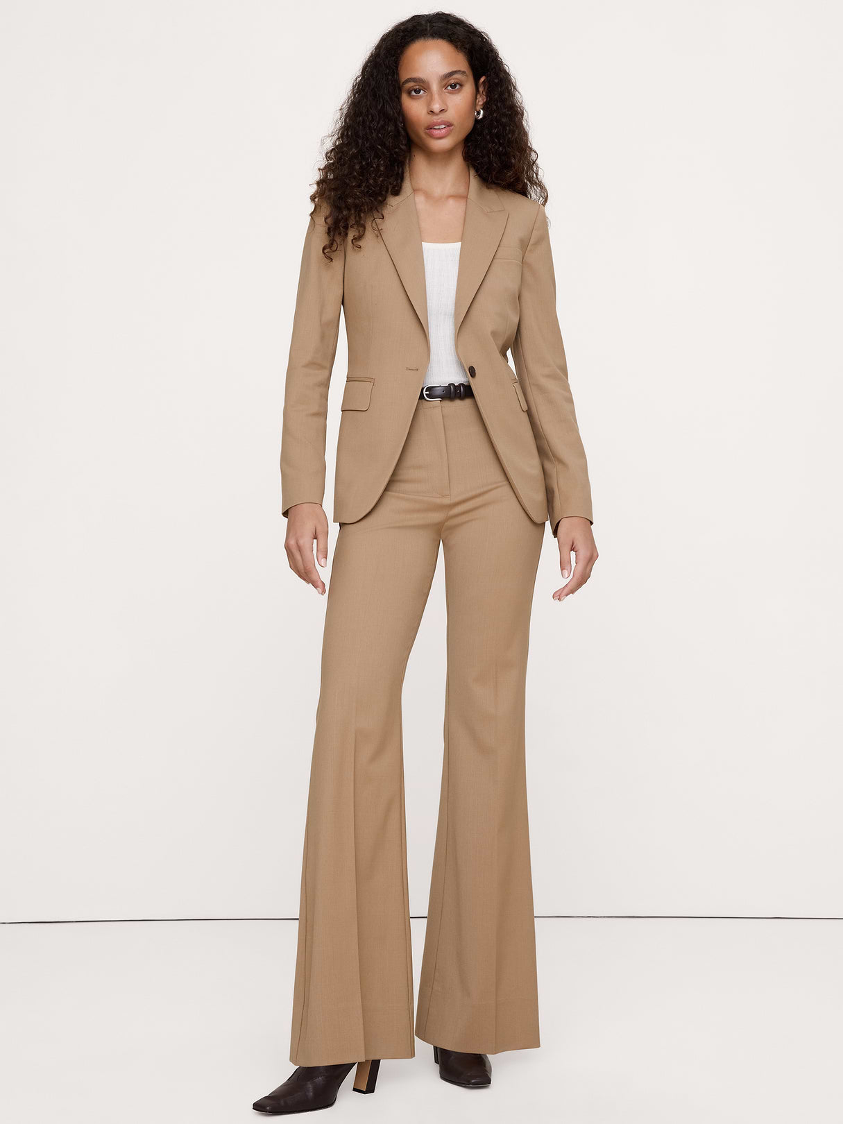 Ultra High-Rise Flare Italian Lightweight Wool Pant - Camel