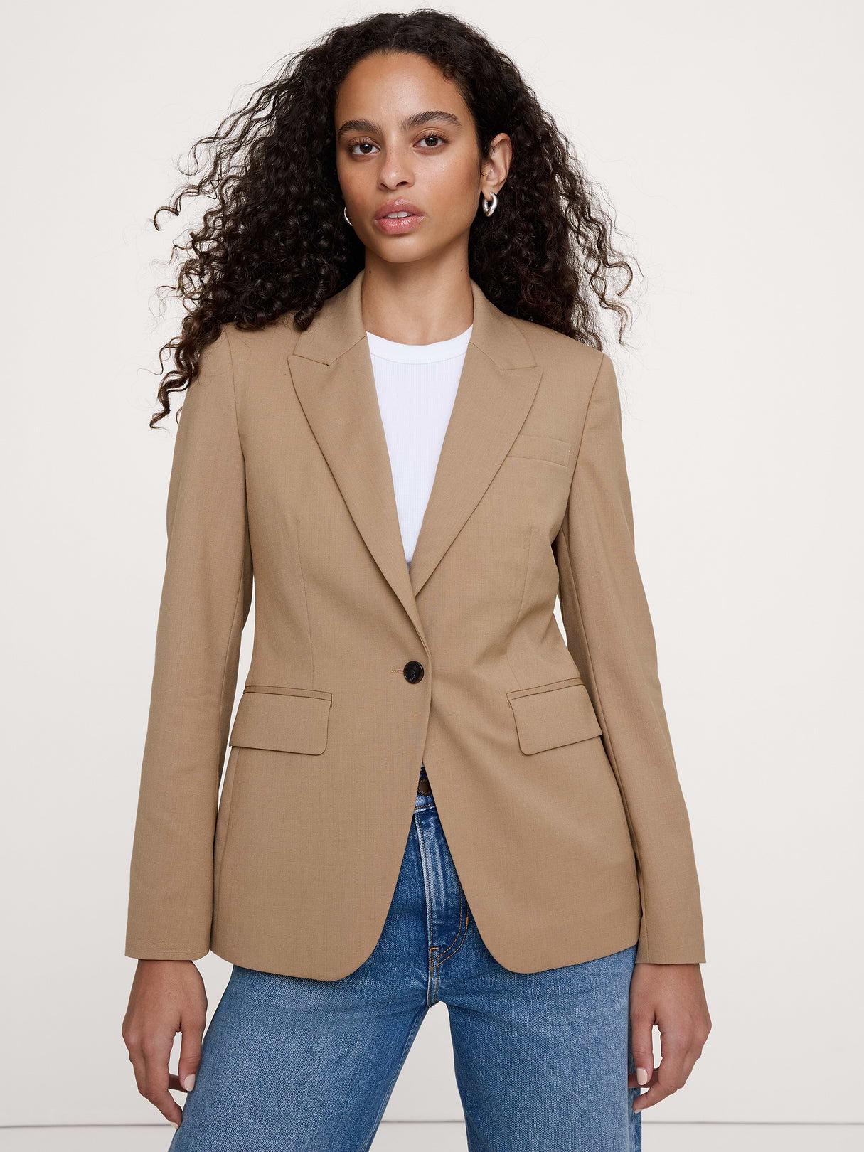 Slim Italian Lightweight Wool Blazer - Camel
