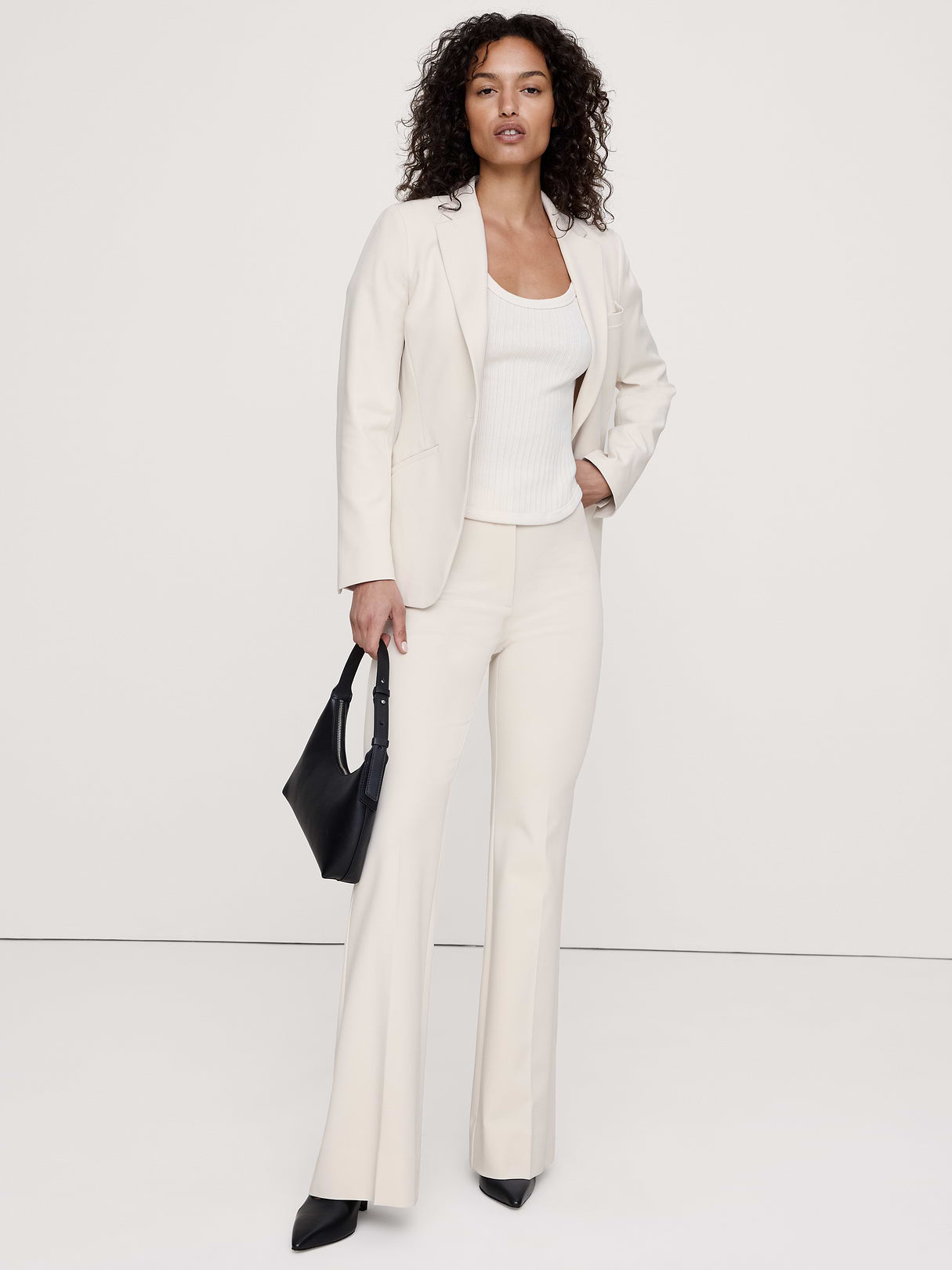 High-Rise Modern Flare City Stretch Pant - Cream White