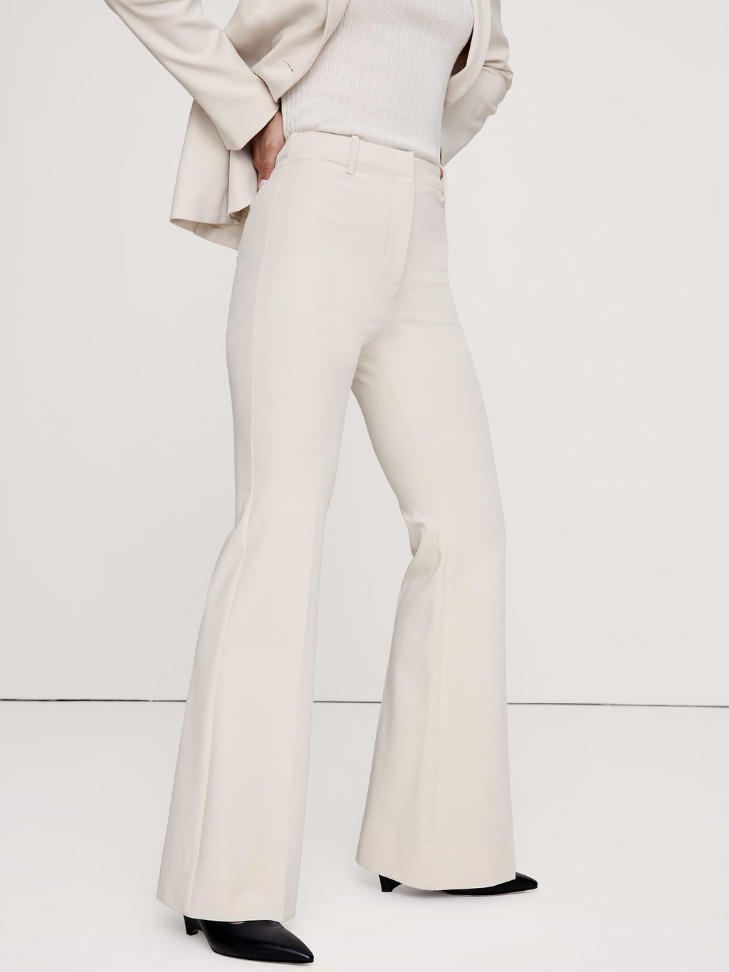 High-Rise Modern Flare City Stretch Pant - Cream White