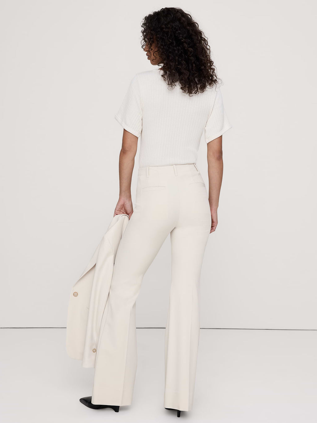 High-Rise Modern Flare City Stretch Pant - Cream White