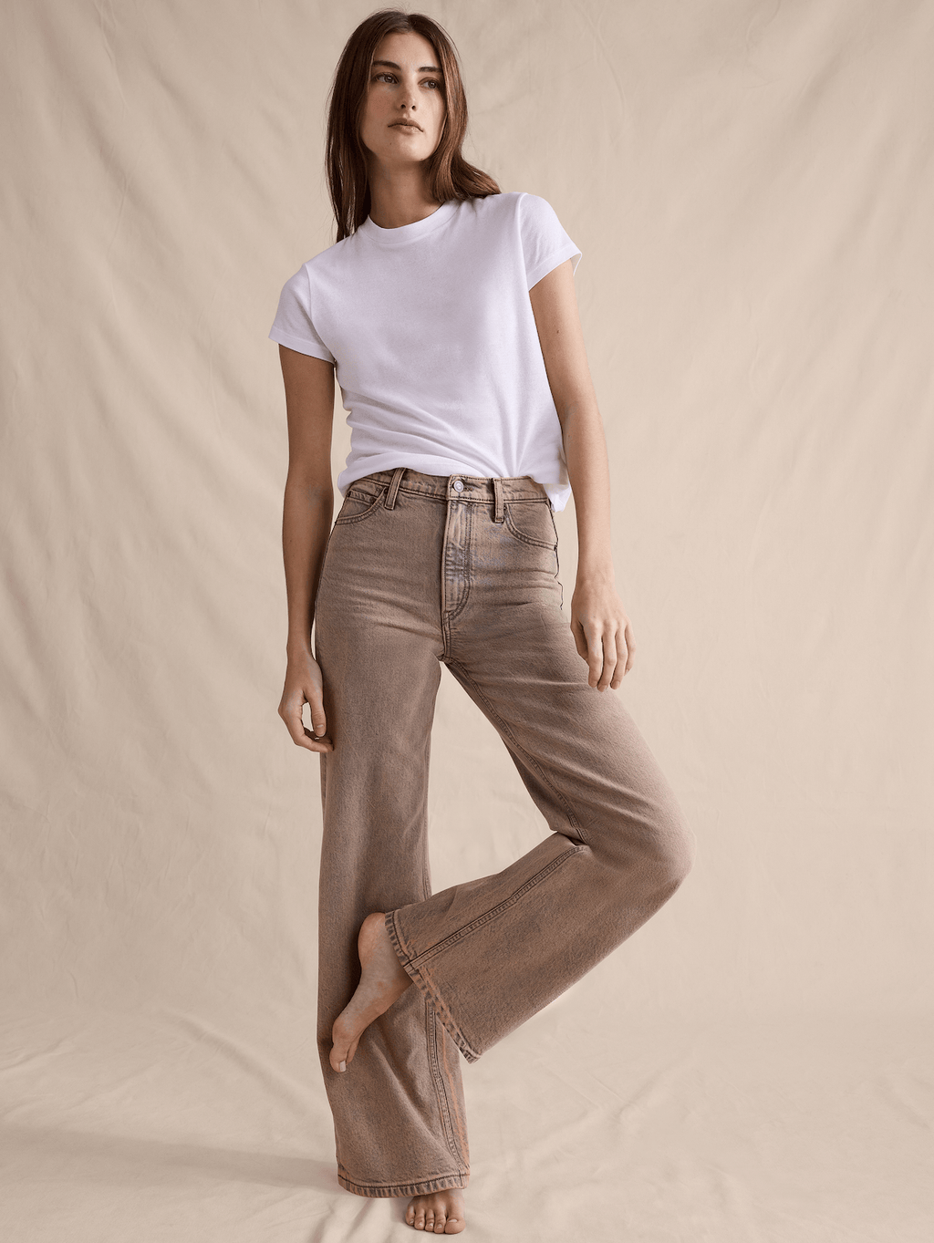 Airy Cotton Mock-Neck T-Shirt - White