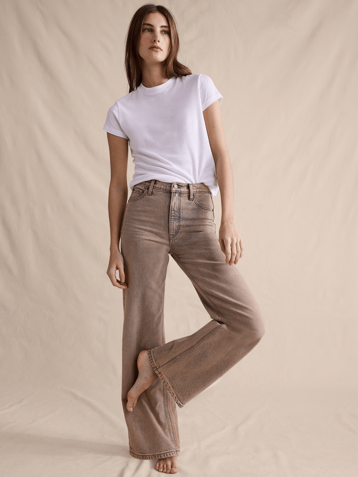 Airy Cotton Mock-Neck T-Shirt - White