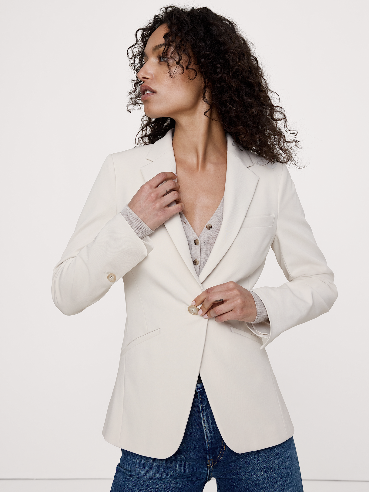 Slim City Stretch Blazer - Cream White