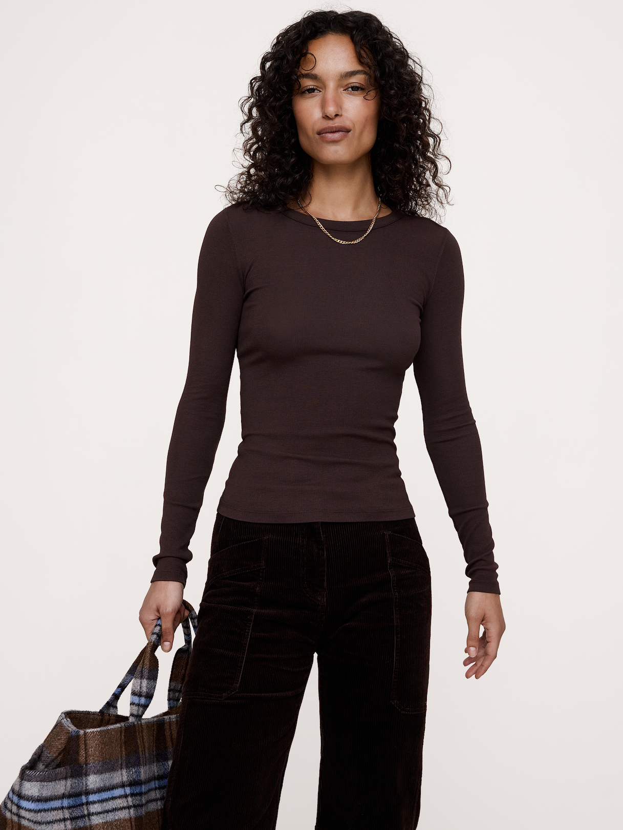 Ribbed Crew-Neck T-Shirt - Dark Chocolate
