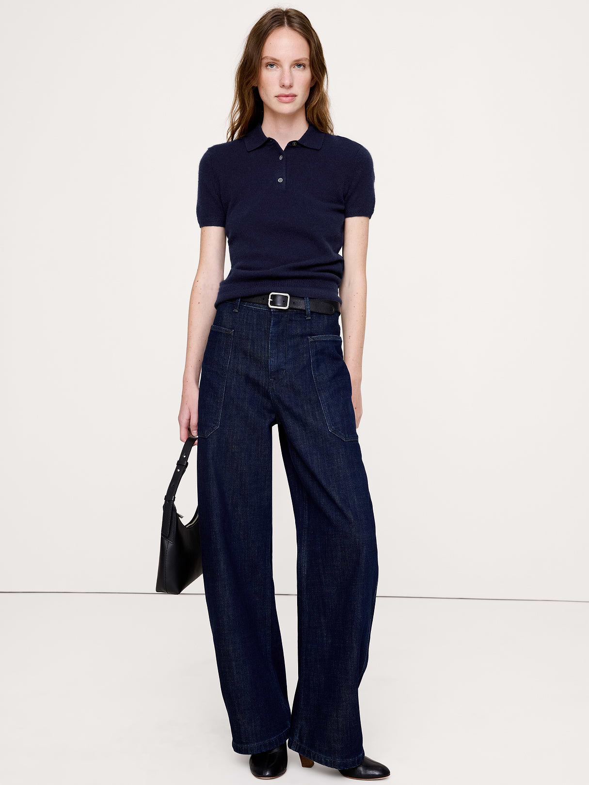 Lightweight Cashmere Short-Sleeve Sweater Polo - Dark Navy Blue