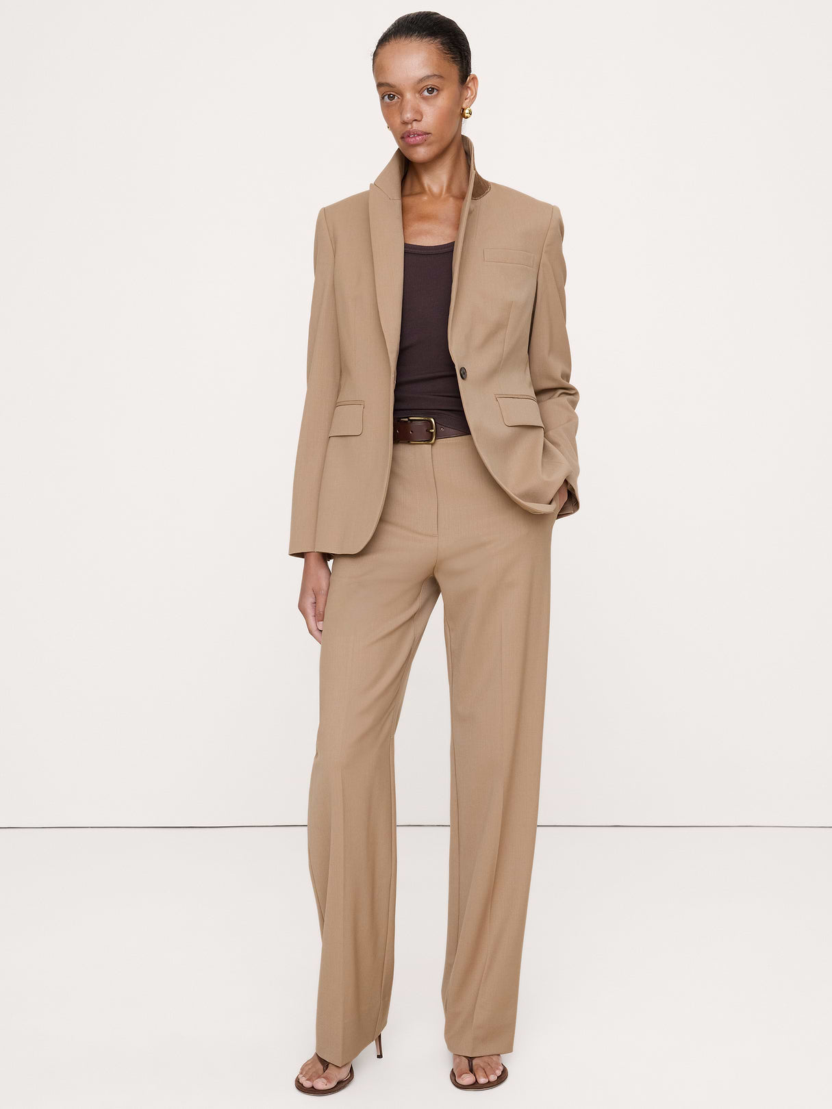 Ultra High-Rise Modern Straight Italian Lightweight Wool Pant - Camel Beige