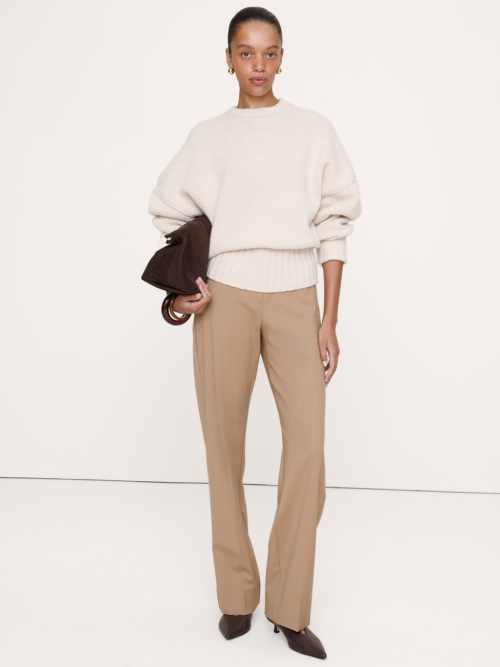 Ultra High-Rise Modern Straight Italian Lightweight Wool Pant - Camel Beige