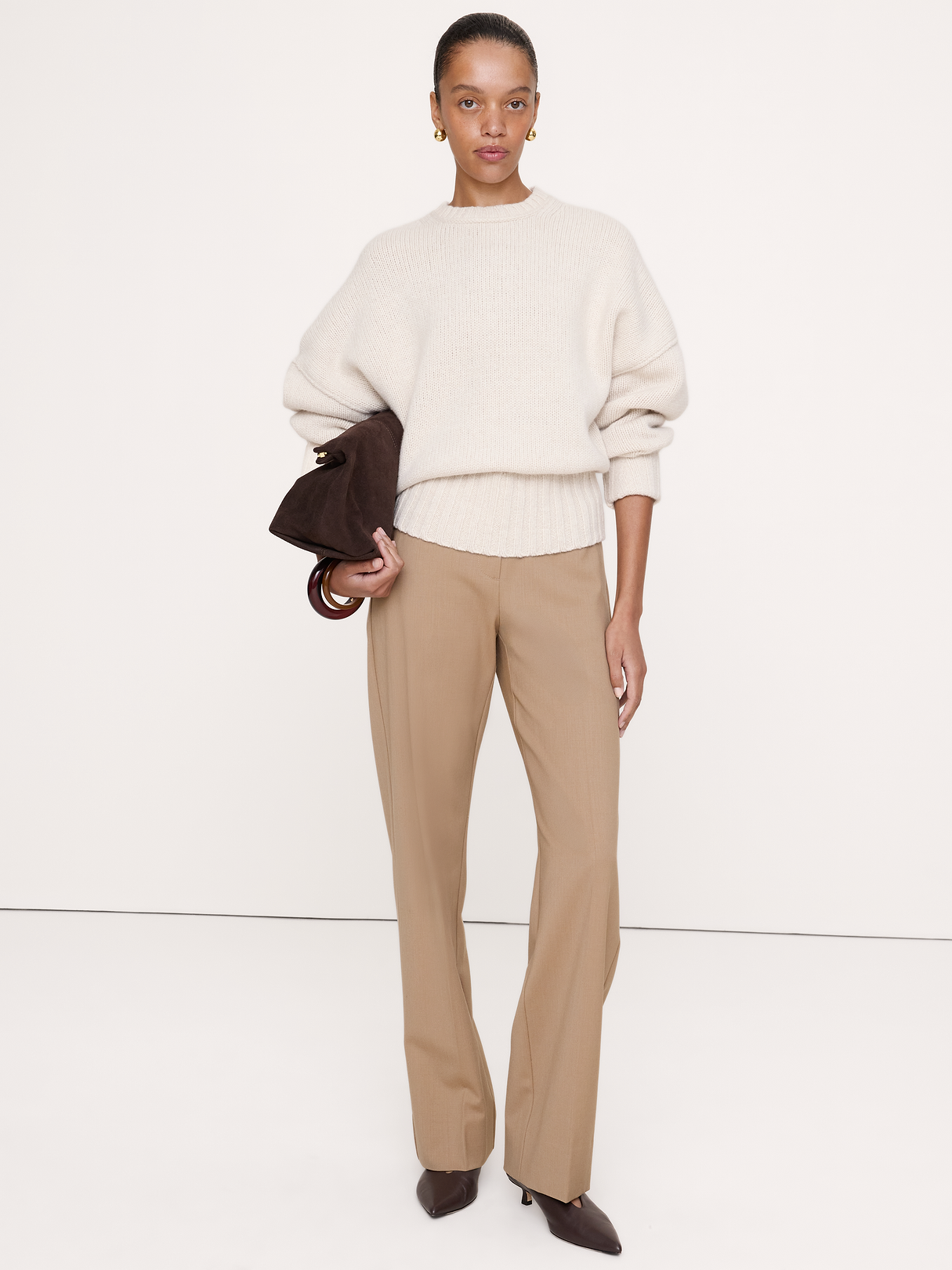 Ultra High-Rise Modern Straight Italian Lightweight Wool Pant - Camel Beige