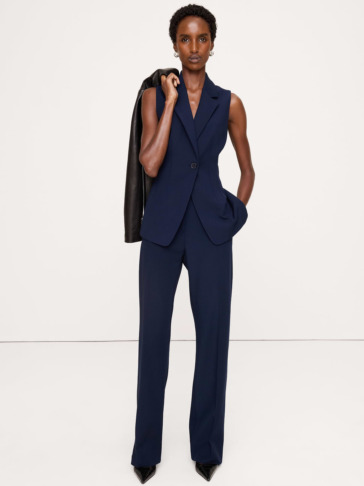 Ultra High-Rise Modern Straight City Stretch Pant - Navy Blue