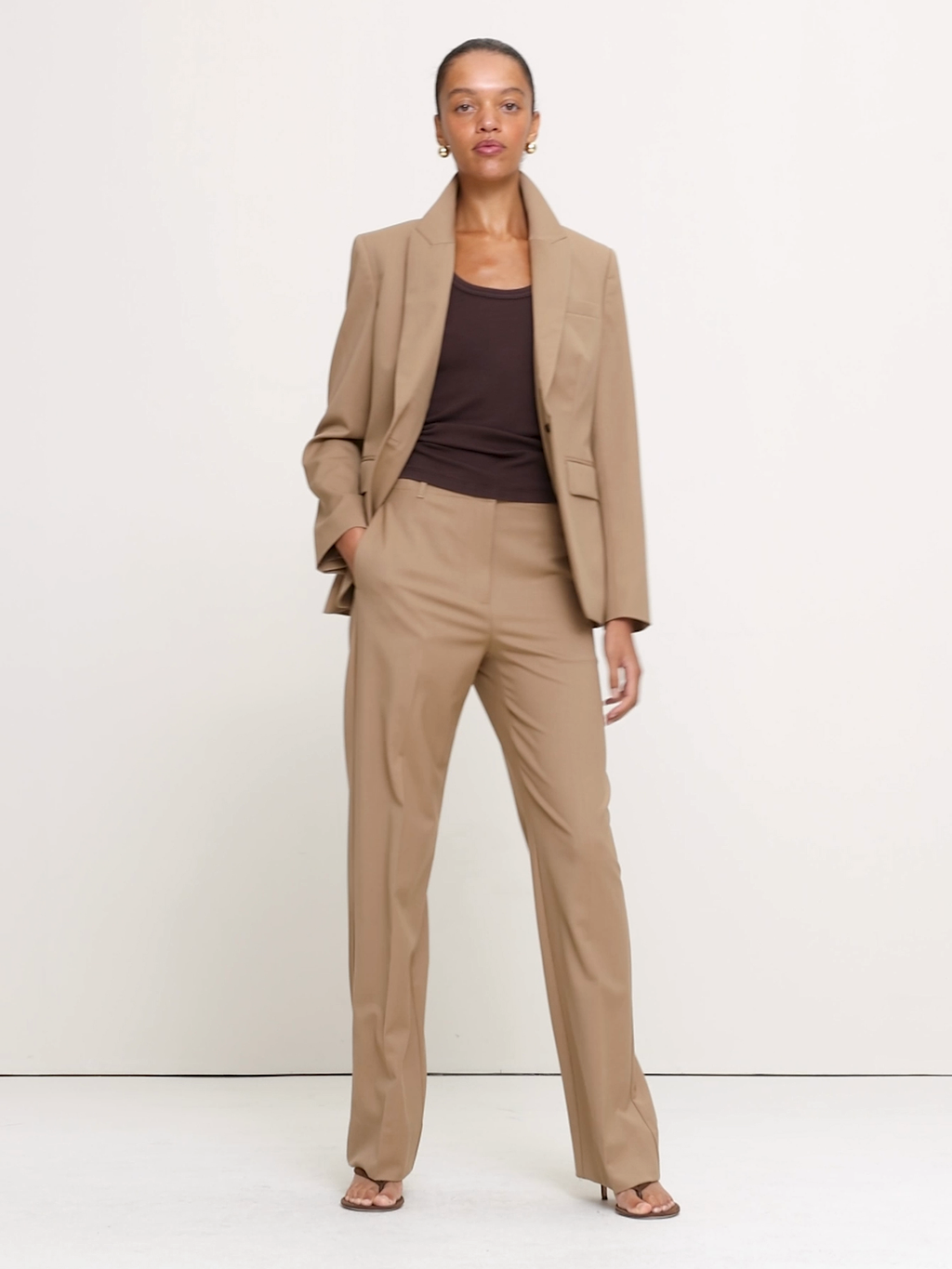 Ultra High-Rise Modern Straight Italian Lightweight Wool Pant - Camel Beige